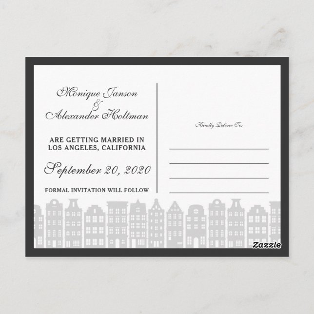 Amsterdam Canal Houses Dutch Save The Date Postcard (Back)