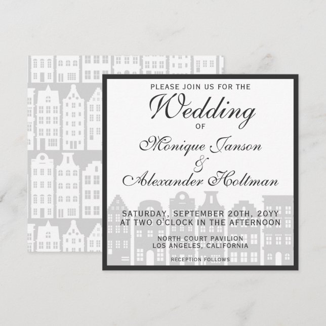 Amsterdam Canal Houses Dutch Wedding Invitation (Front/Back)