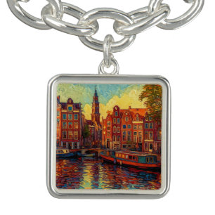 Amsterdam canal houses van Gogh style Bracelet