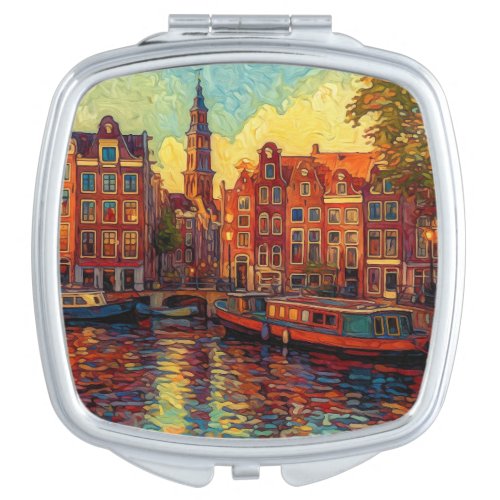 Amsterdam canal houses van Gogh style Compact Mirror