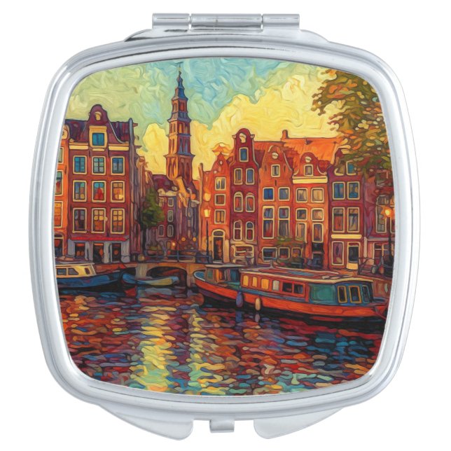 Amsterdam canal houses van Gogh style Compact Mirror (Front)