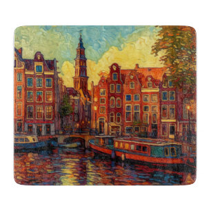 Amsterdam canal houses van Gogh style Cutting Board