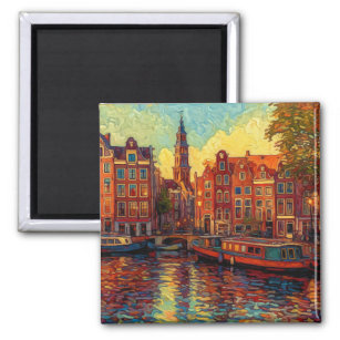 Amsterdam canal houses van Gogh style Magnet