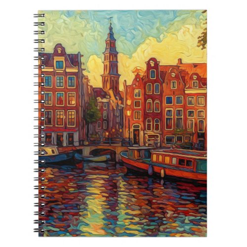 Amsterdam canal houses van Gogh style Notebook