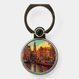 Amsterdam canal houses van Gogh style Phone Ring Stand