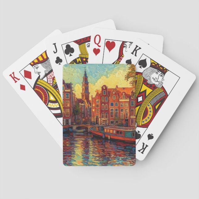 Amsterdam canal houses van Gogh style Poker Cards (Back)