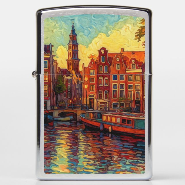 Amsterdam canal houses van Gogh style Zippo Lighter (Front)