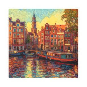 Amsterdam Canal   Impressionist Van Gogh Style Metal Print