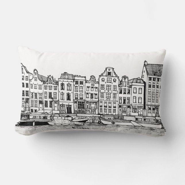 Amsterdam Canal Netherlands Cityscape Illustration Lumbar Pillow (Front)