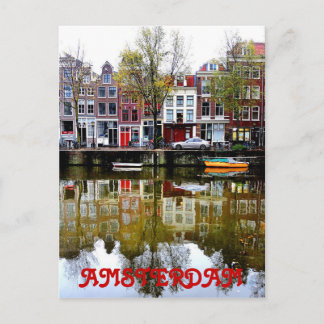 Amsterdam Canal Rainy Spring Day Postcard