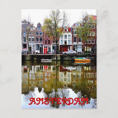 Amsterdam Canal Rainy Spring Day Postcard