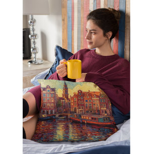 Amsterdam Canal Row   Dutch Impressionist Art Throw Pillow