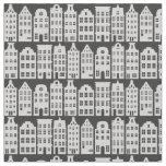 Amsterdam Canal Row Houses Charcoal Silver Pattern Fabric
