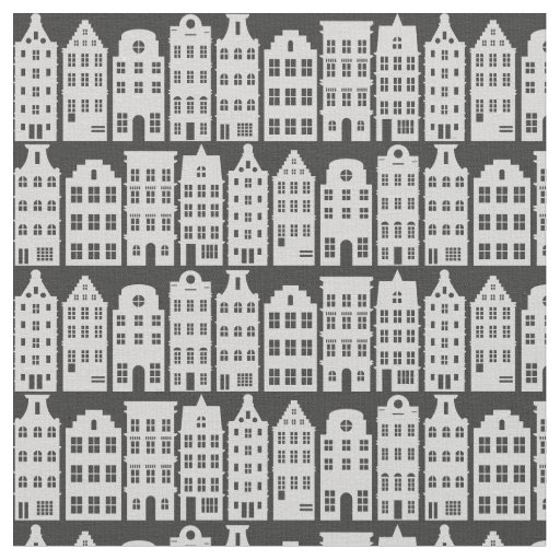 Amsterdam Canal Row Houses Charcoal Silver Pattern Fabric