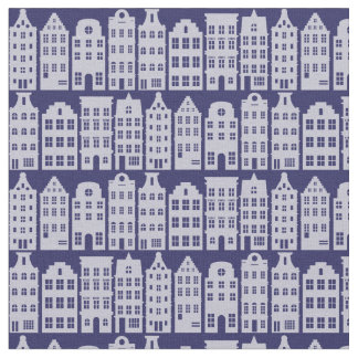 Amsterdam Canal Row Houses Cobalt Blue Pattern Fabric
