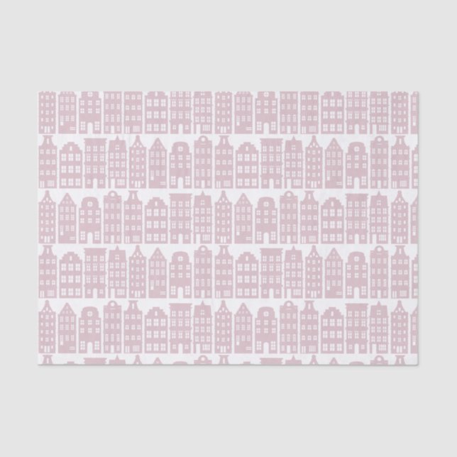 Amsterdam Canal Row Houses Light Red White Pattern Tissue Paper (Front)