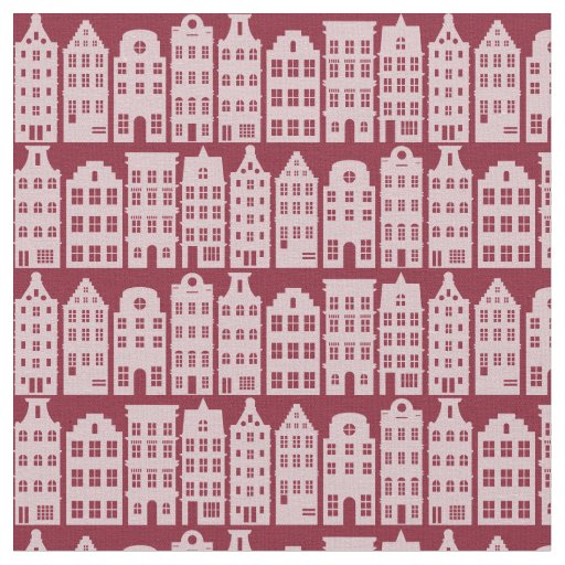 Amsterdam Canal Row Houses Marsala Red Pattern Fabric