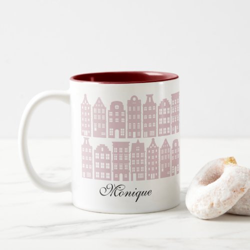 Amsterdam Canal Row Houses Personalized Maroon Red Two_Tone Coffee Mug