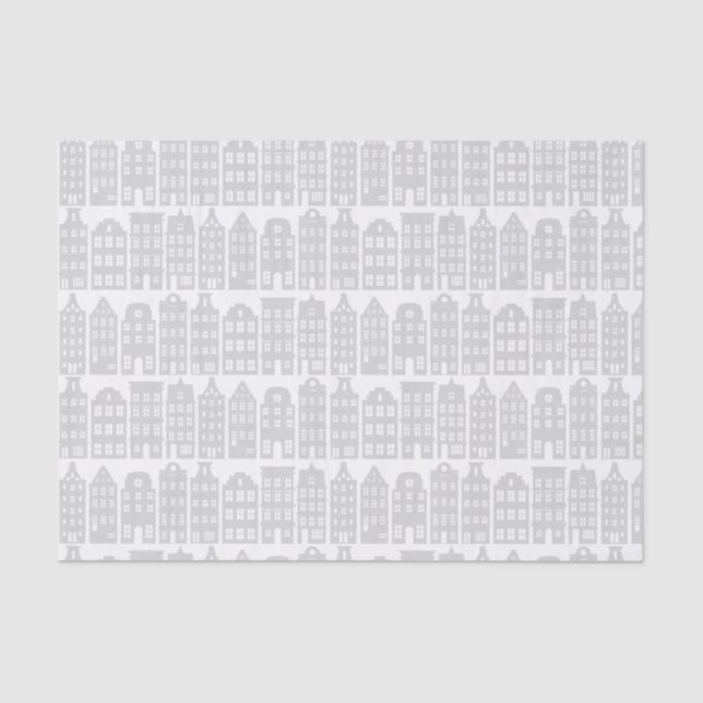 Amsterdam Canal Row Houses Silver & White Pattern Tissue Paper (Front)