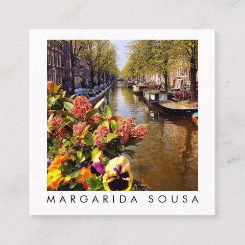 Amsterdam Canal Summer Flower Photo Travel Tourism Square Business Card