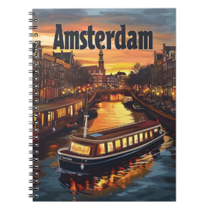 Amsterdam Canal : Sunset and City lights Notebook