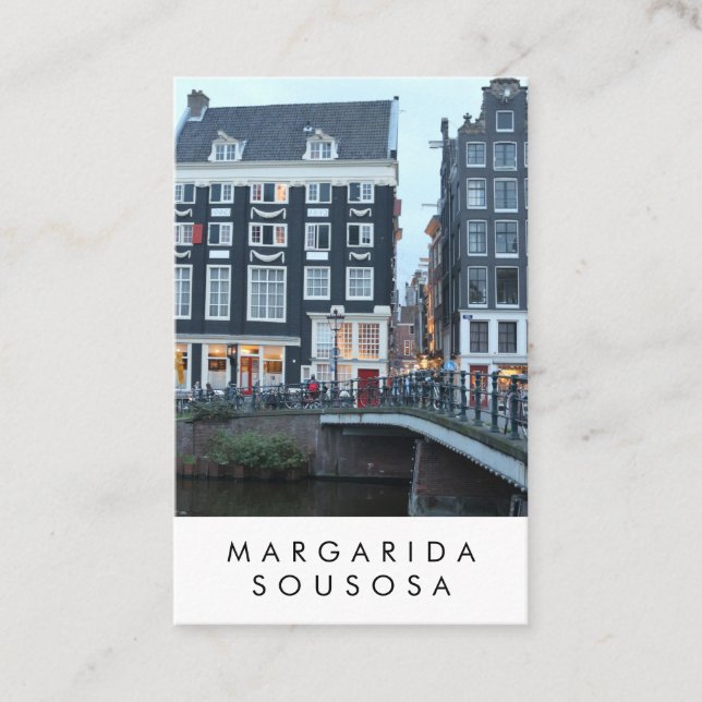 Amsterdam Canal Twilight Photo Travel Tourism Business Card (Front)