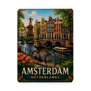 🧲 Amsterdam Canal Vacation Memory Netherlands 🚲 Magnet
