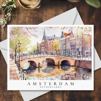 Amsterdam Canal Watercolor Netherlands Travel Postcard