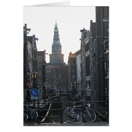 Amsterdam Canal with Bikes and Old Church Card (Front)