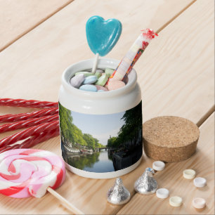 Amsterdam Canal with Boats and Bridge Candy Jar