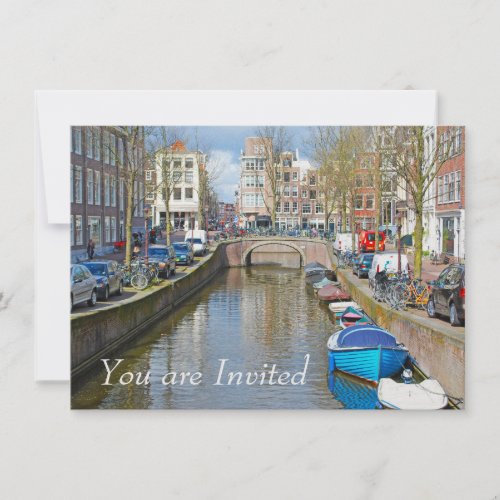Amsterdam Canal with boats Invitation