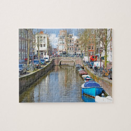 Amsterdam Canal with boats Jigsaw Puzzle