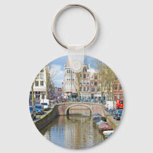 Amsterdam Canal with boats Keychain