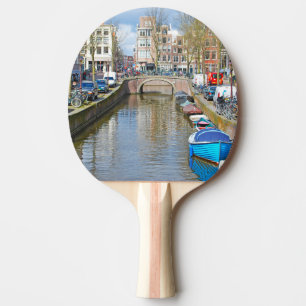 Amsterdam Canal with boats Ping-Pong Paddle