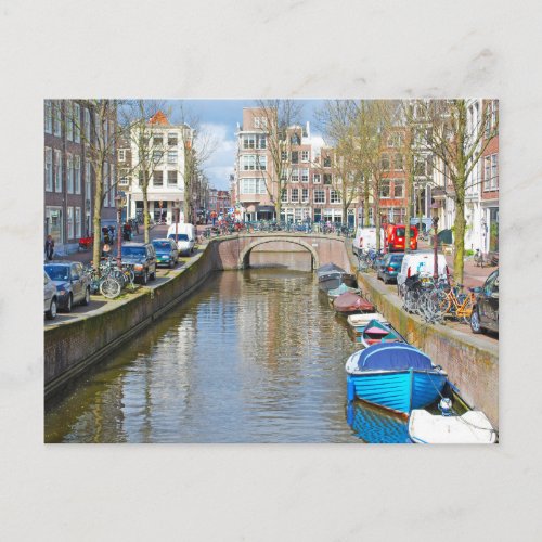 Amsterdam Canal with boats Postcard