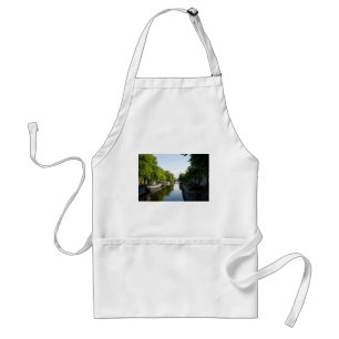 Amsterdam Canal with Houseboats and Lush Trees Adult Apron