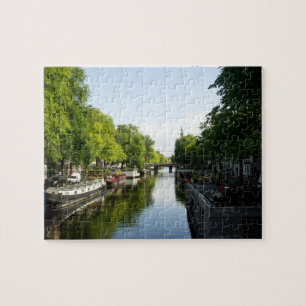 Amsterdam Canal with Houseboats Travel Photography Jigsaw Puzzle