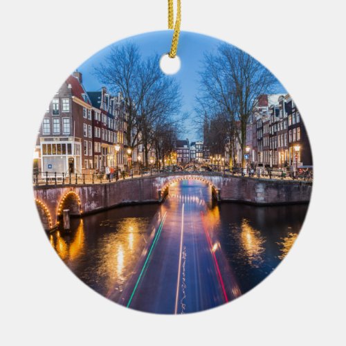 Amsterdam Canals at Night Ceramic Ornament