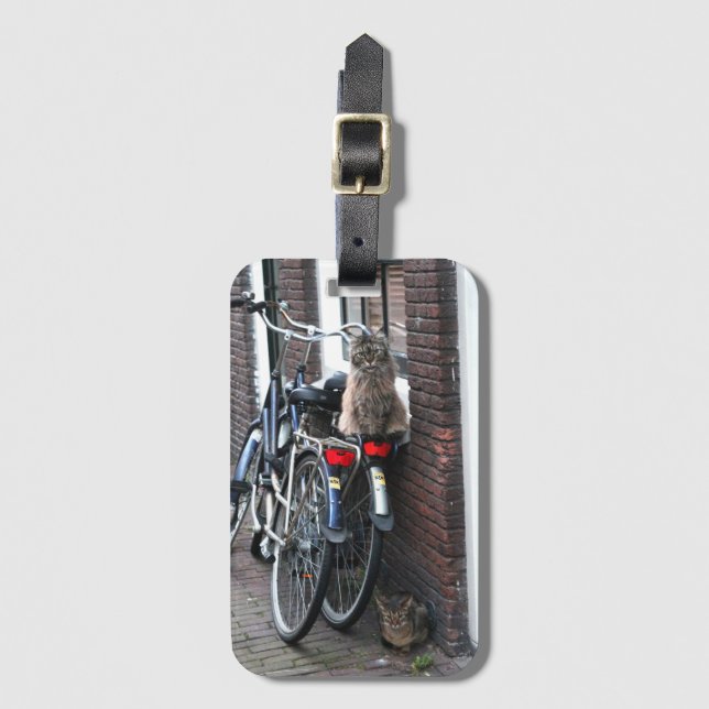 Amsterdam Cats on Bicycle Cute Photo  Luggage Tag (Front Vertical)