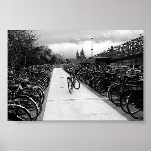 Amsterdam Centraal Bicycles Black and White Photo Poster