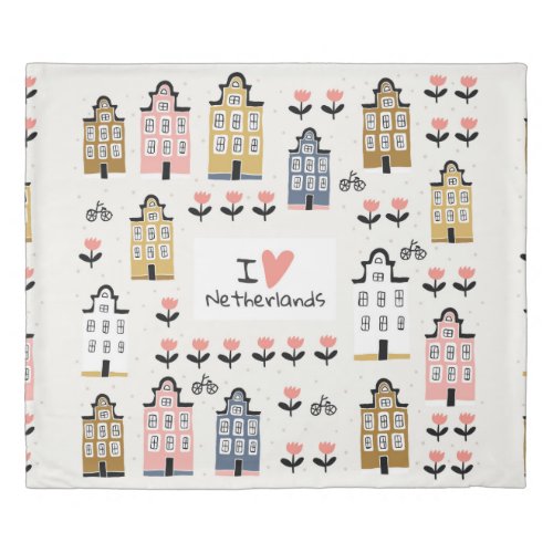 Amsterdam city architecture bicycles tulips seamle duvet cover