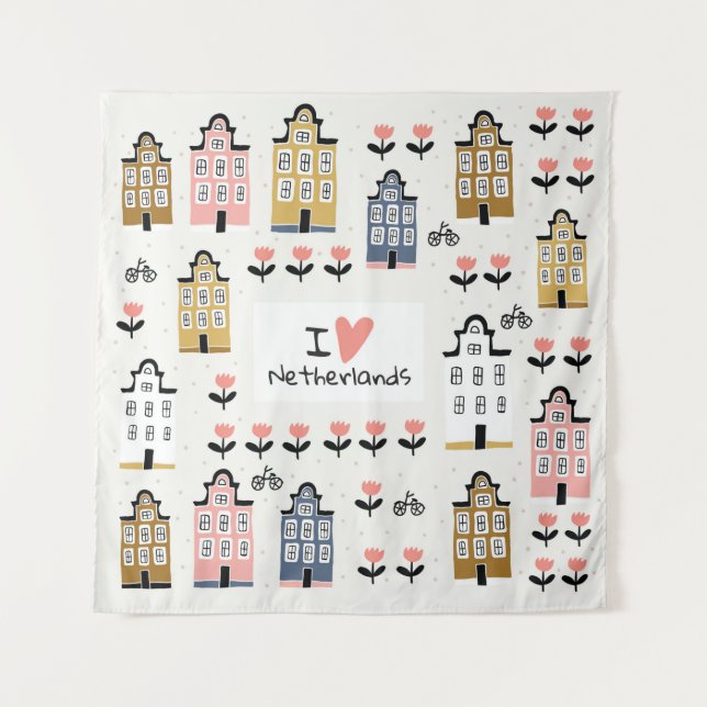 Amsterdam city architecture bicycles tulips seamle tapestry (Front)