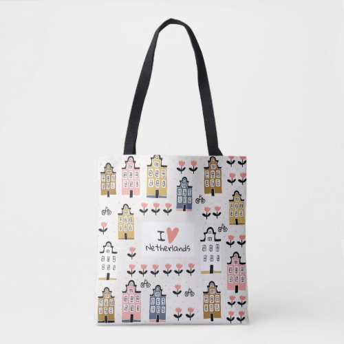 Amsterdam city architecture bicycles tulips seamle tote bag