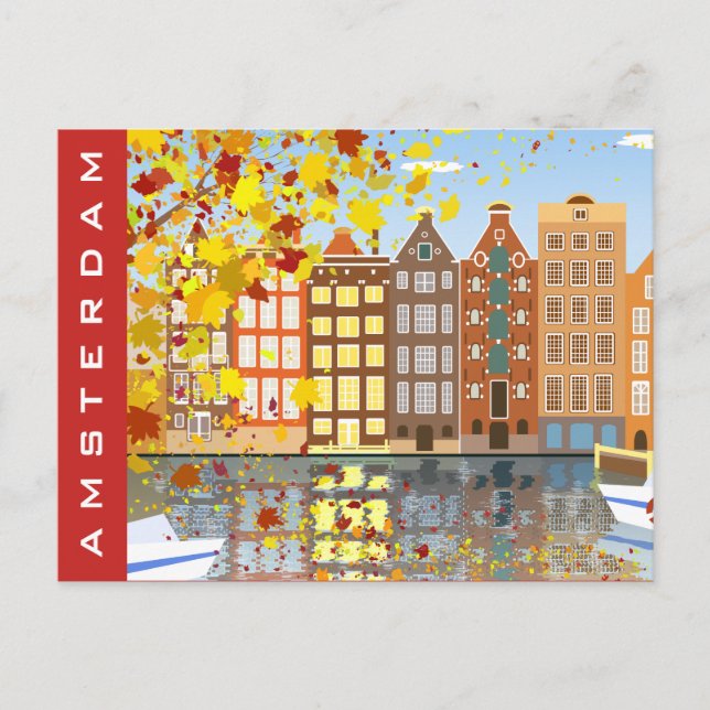 Amsterdam City Canal Autumn Colorful Postcard (Front)