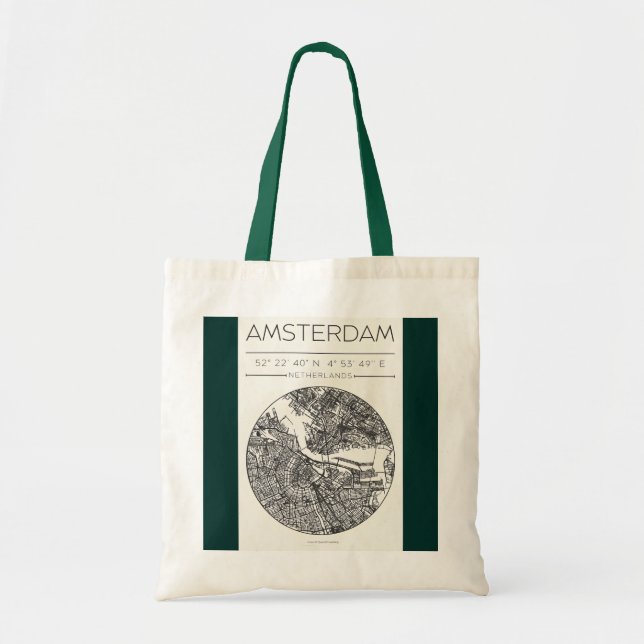 Amsterdam City Map Tote Bag Minimal Travel Design (Front)
