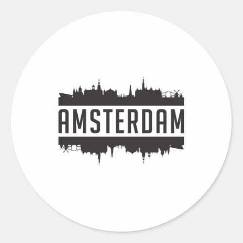 Amsterdam City Skyline Cityscape Life Funny Gift Classic Round Sticker