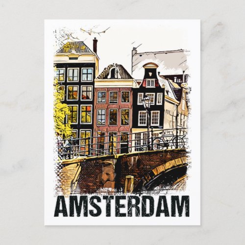 Amsterdam City Streets Vintage Travel Poste Postcard