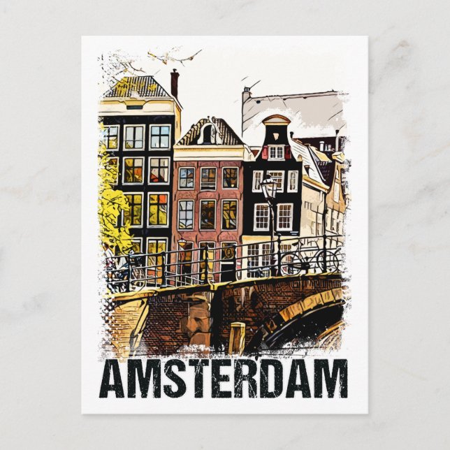 Amsterdam City Streets Vintage Travel Poste Postcard (Front)