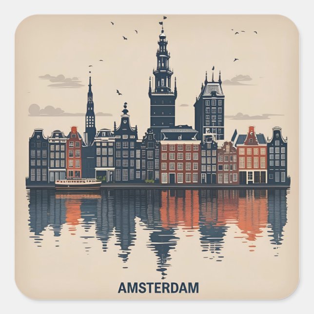 Amsterdam Cityscape Netherlands Square Sticker (Front)