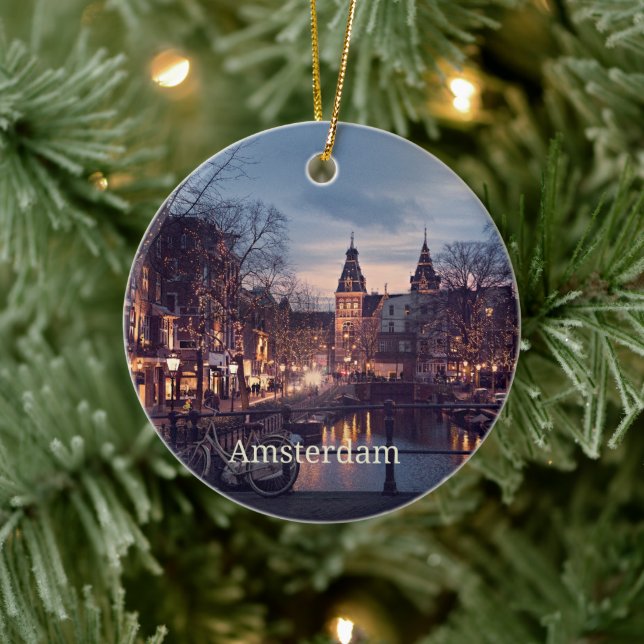 Amsterdam cityscape photograph ceramic ornament (Tree)